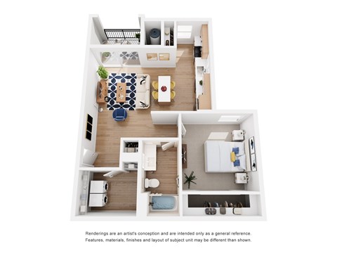 Floor plan for 1 bed, 1 bath, 893 sqft
